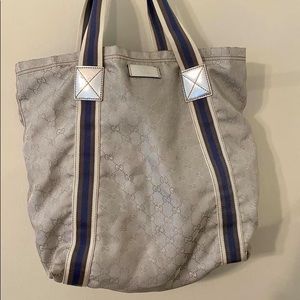 Gucci Silver Monogram Web Canvas Tote!